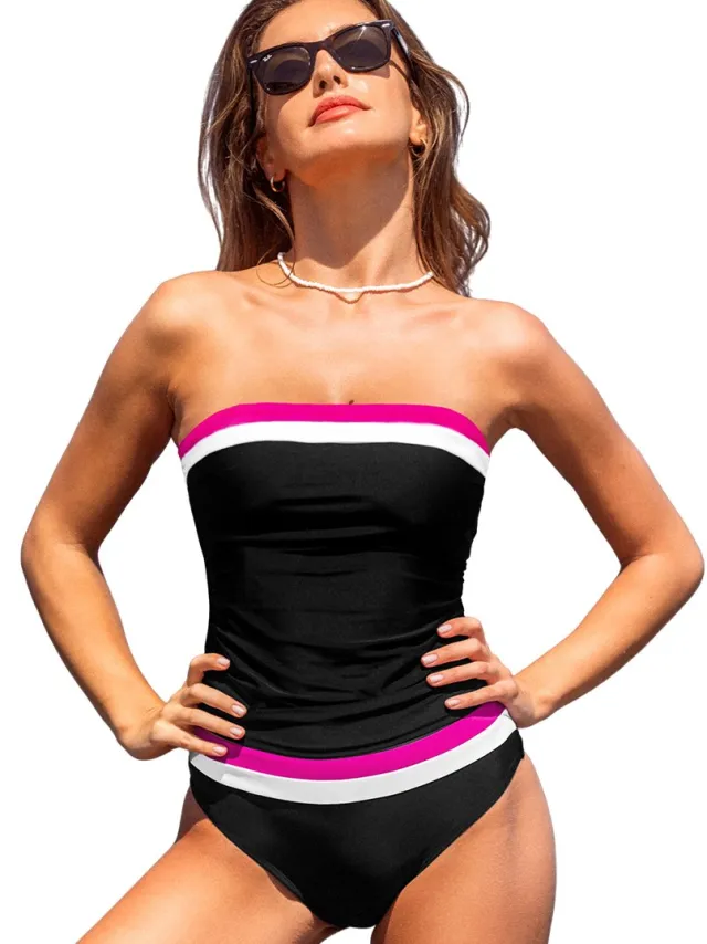 Cupshe Tankiniset - Color Block - Rechte Halslijn - Met Afneembare Bandjes - Dames - Zwart
