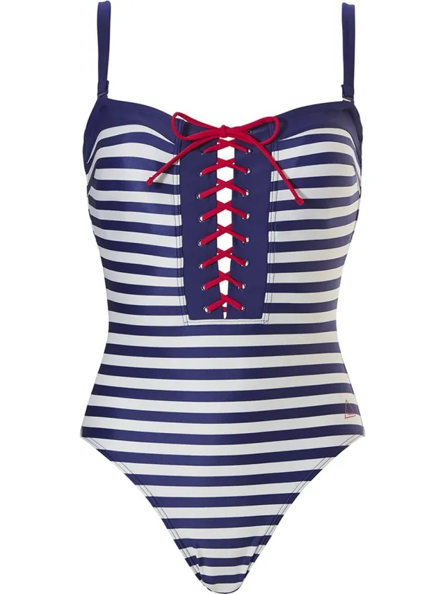 Tweka badpak strapless breton stripe navy voor Dames blauw