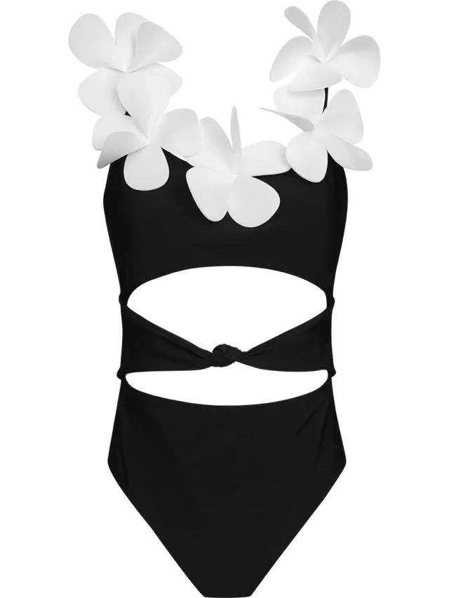 YW YEHWANG Badpak Met Witte Bloemen - Zwart