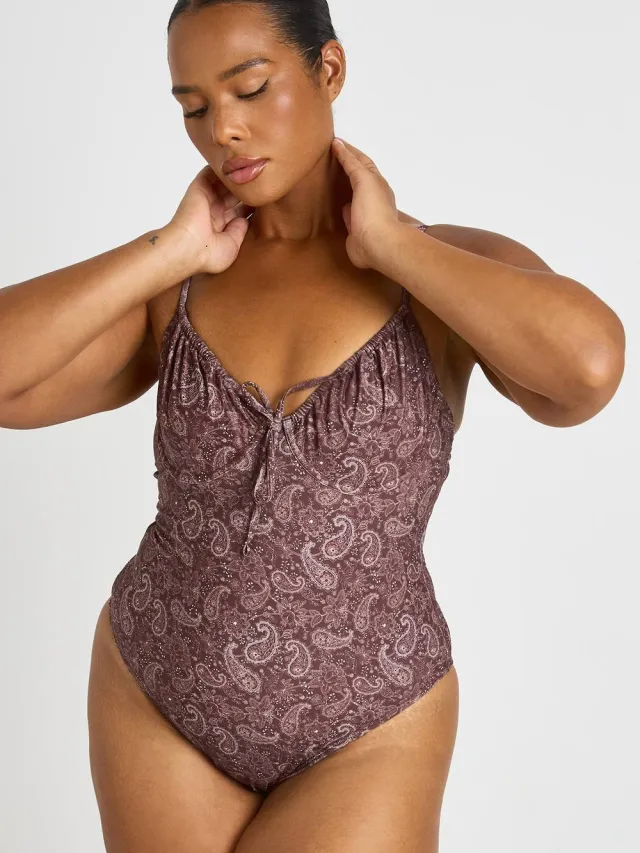 boohoo Dames Plus Paisley Print Balconnet Badpak Zwart