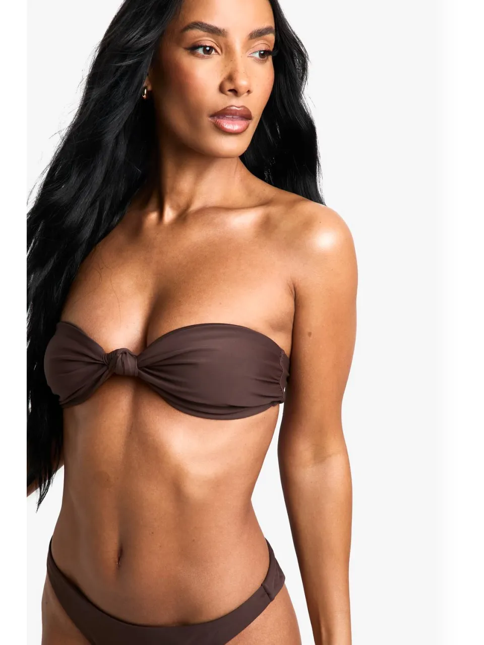 boohoo Dames Zwempak Essentials Bandeau Bikini Top chocoladebruin, foto 3