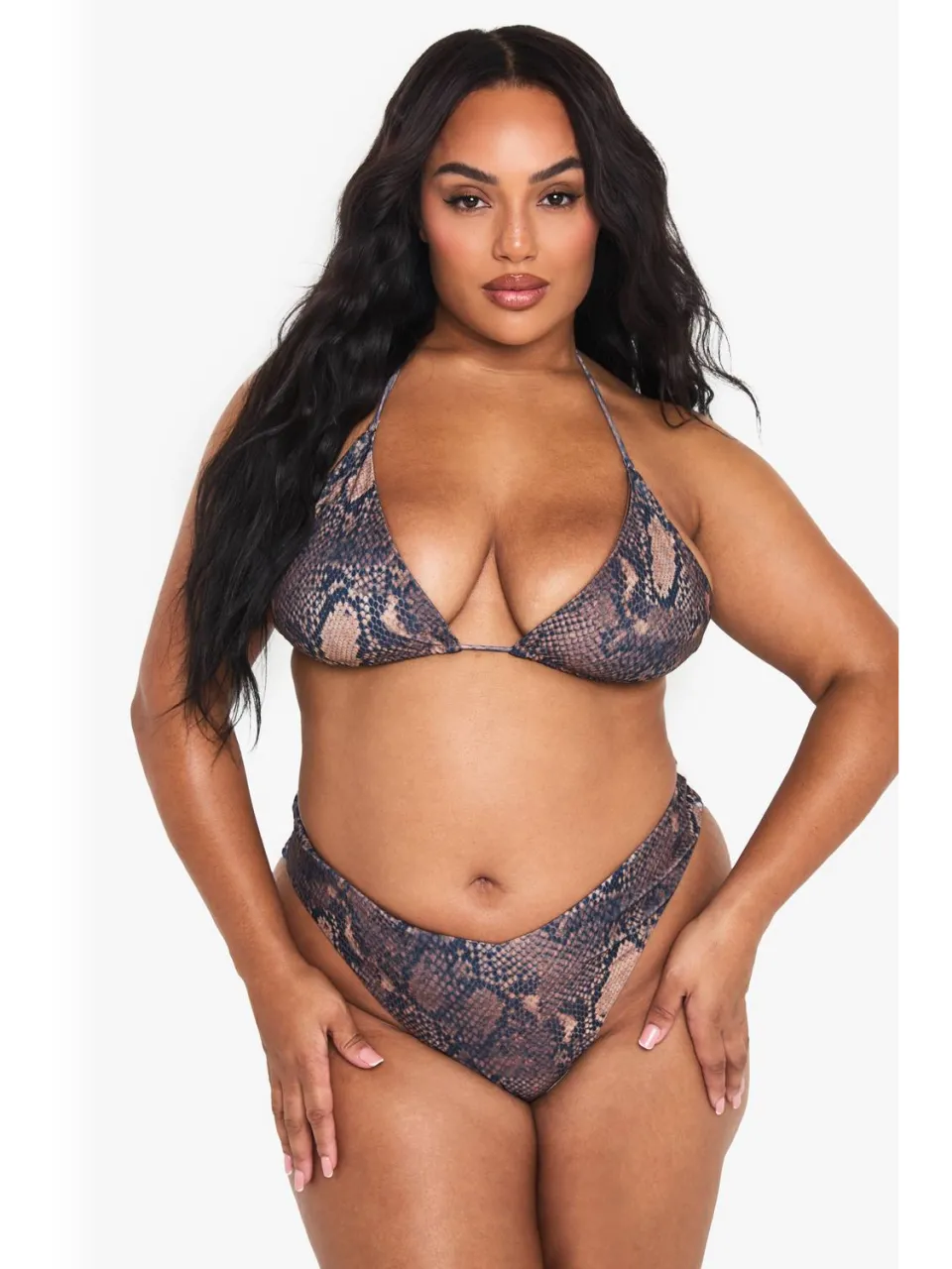 boohoo Dames Plus slangenprint V-vormige hoge taille bikini-onderstukken
