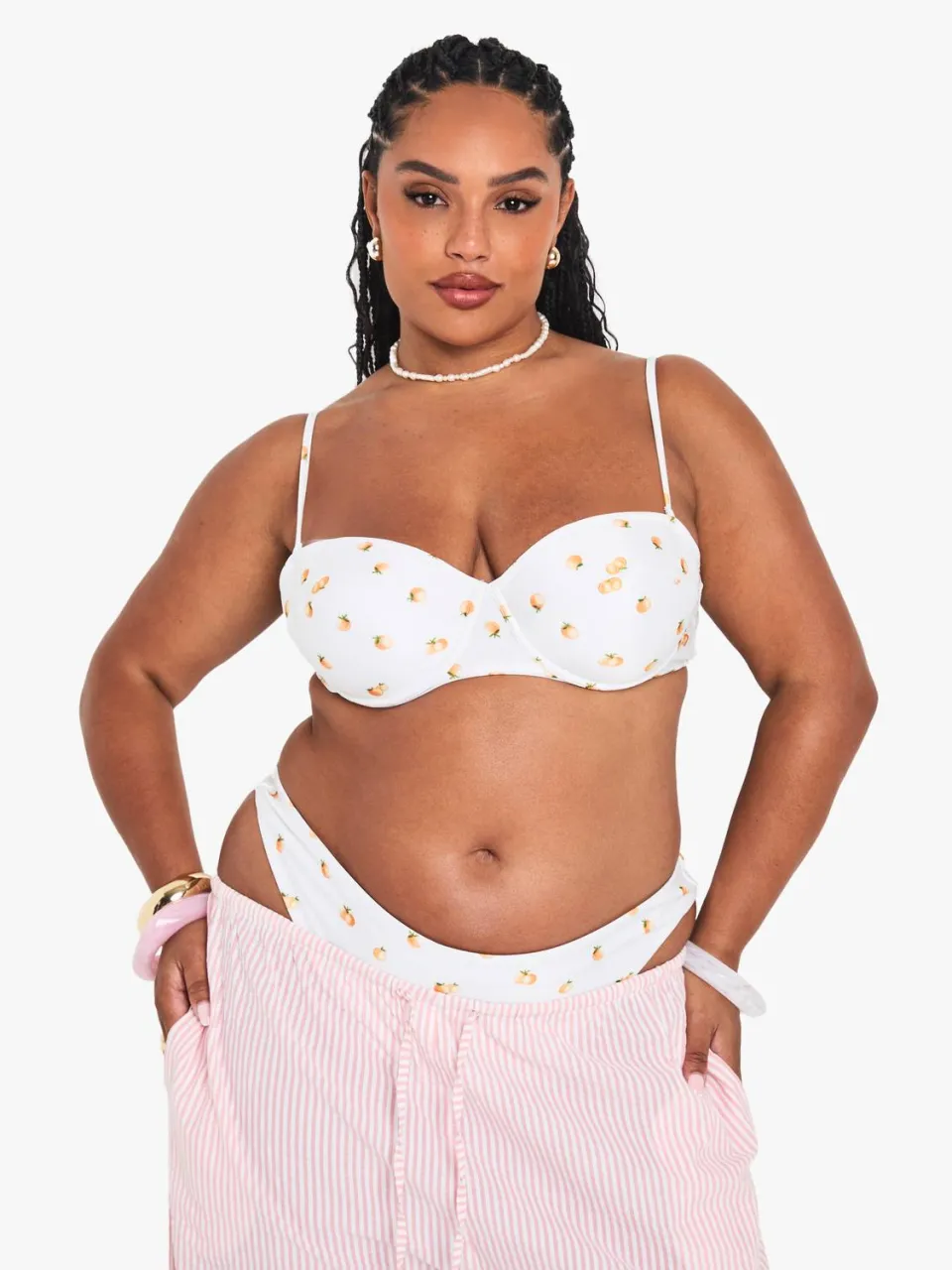 boohoo Dames Plus TANGERINE PRINT GEPADDE BALKON BIKINI TOP oranje, foto 3