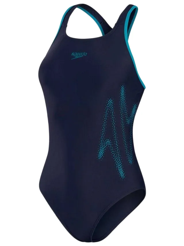 Speedo Dames/Dames Logo Racerback Eendelig Zwempak (Zwart, Groen), foto 2