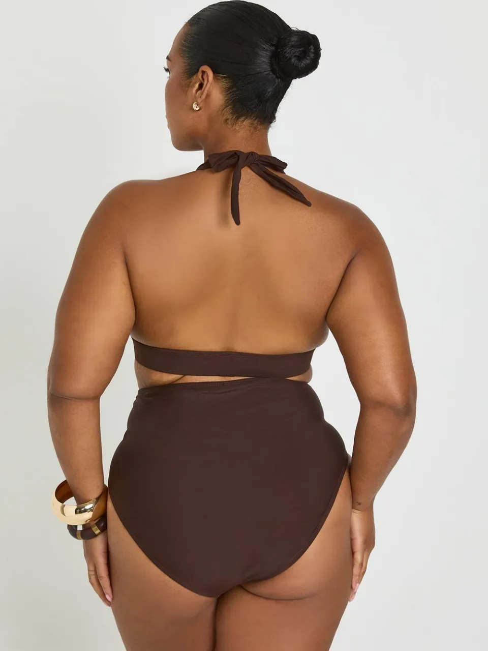 boohoo Dames Plus Buikcontrolerende Wikkel Hoge Taille Bikinibroekje chocoladebruin, foto 2