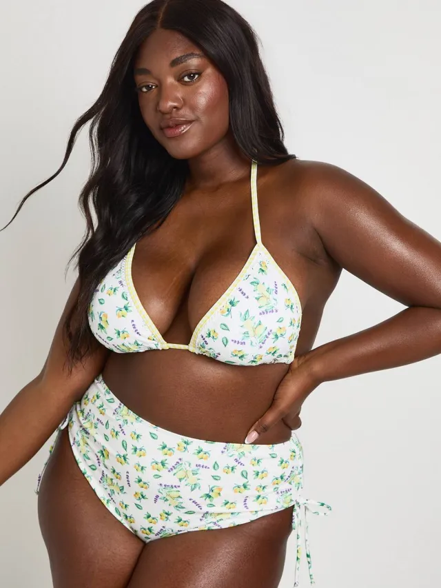 boohoo Dames Plus Citroenprint Hoog Getailleerde Driehoekige Bikini Set