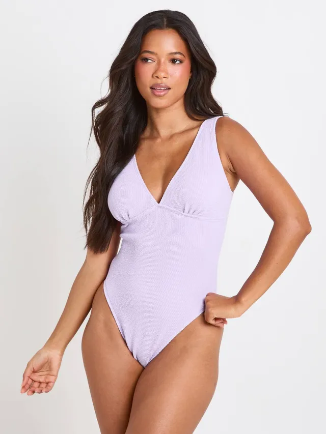 boohoo Dames Gestructureerd Badpak Met Diepe V-hals Lila
