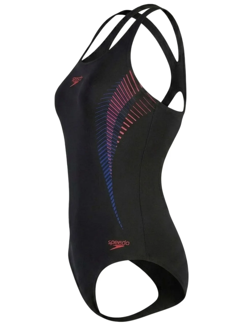 Speedo Dameszwempak met abstracte print en muscleback-ontwerp (Zwart, Rood), foto 2