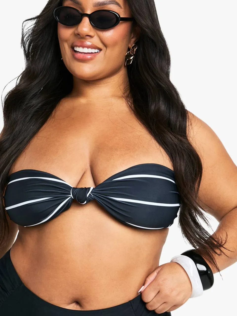 boohoo Dames Plus Swimwear Essentials Gestreepte Bandeau Bikini Top luipaardprint, foto 4