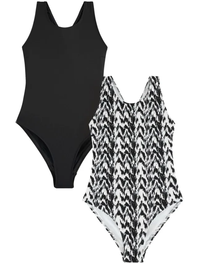 Next Dames - Set van 2 badpakken met hoogsluitende hals - Zwart Black/Monochrome Ikat