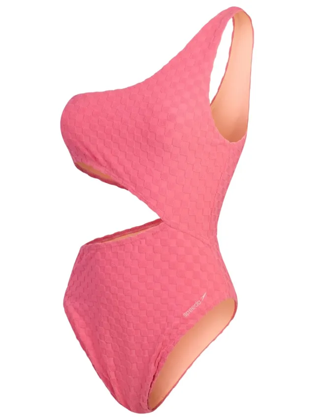 Speedo Dameszwempak met uitgesneden details en een dambordpatroon in reliëf (Lichtroze)