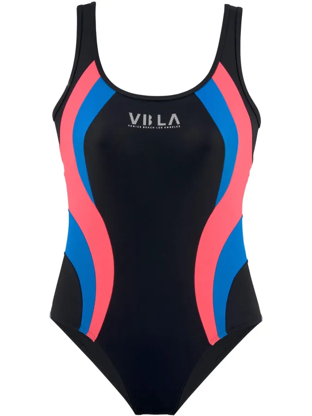 badpak zwart met colourblocking, foto 2