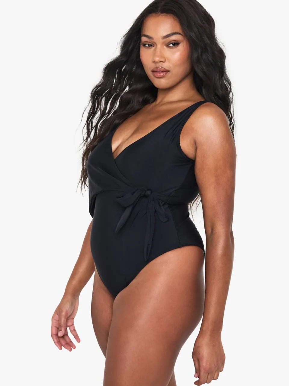 boohoo Dames Plus Swimwear Essentials Buikcontrole Wikkelbadpak zwart, foto 3