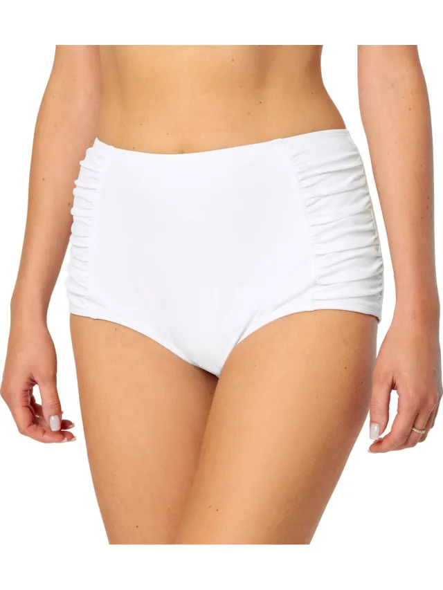 Bellivalini Dames Zwembroek - Bikinibroekje - Elastische tailleband - Polyamide & Elastaan – Wit – 4XL - BLV-BLV50-284-SL