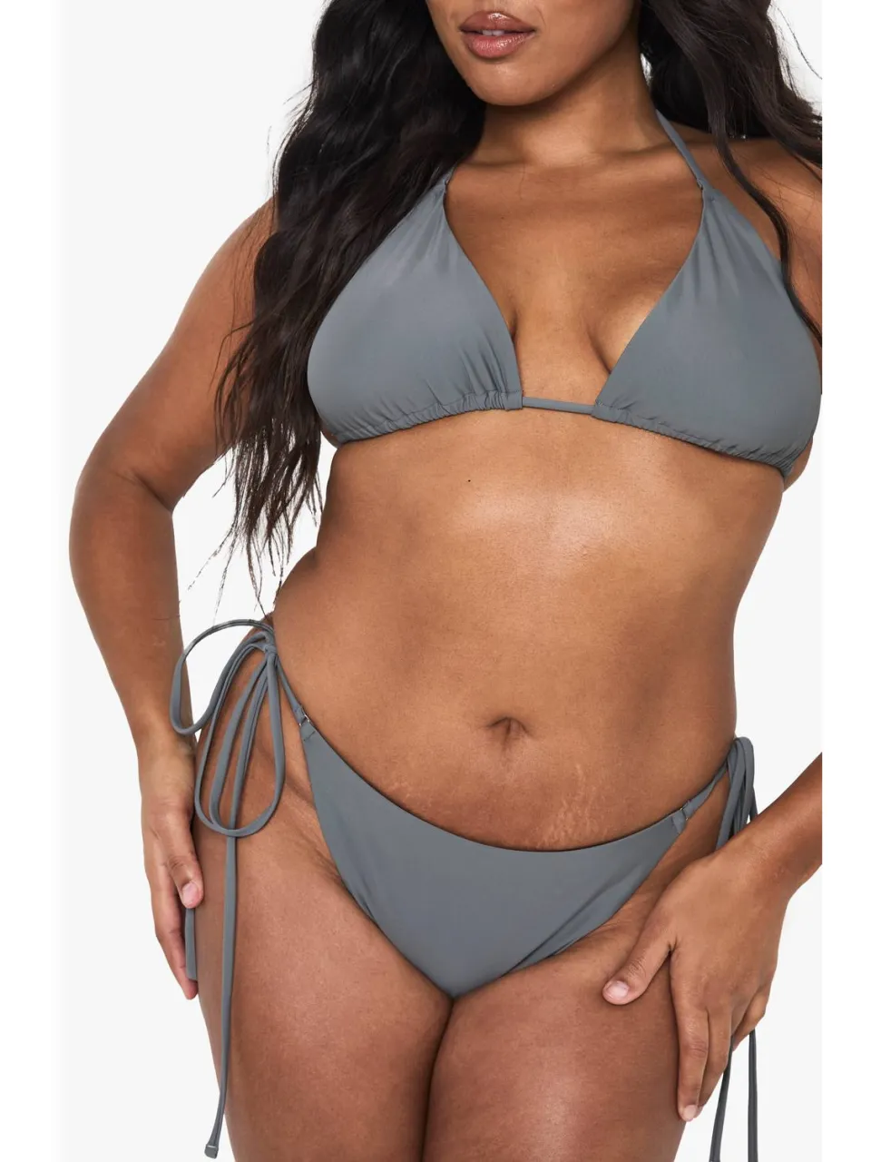 boohoo Dames Plus Bikini-onderstukken met zijtouwen en driehoekig ontwerp leisteen, foto 4