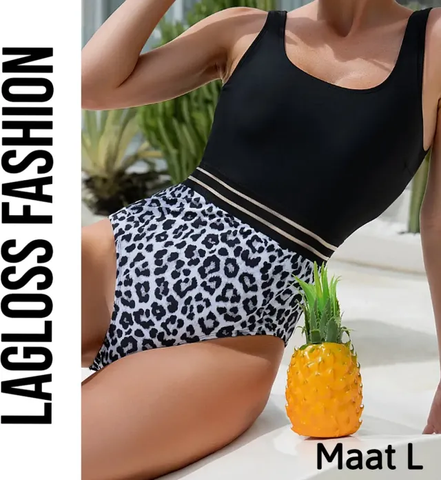 LaGloss Badpak Zwart en Luipaardprint – - Sexy & Trendy Dames Zwemkleding