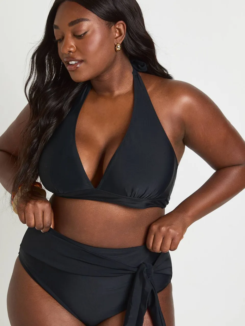 boohoo Dames Plus Buikcontrolerende Bikinibroek Met Hoge Taille En Wrapdetail zwart, foto 3