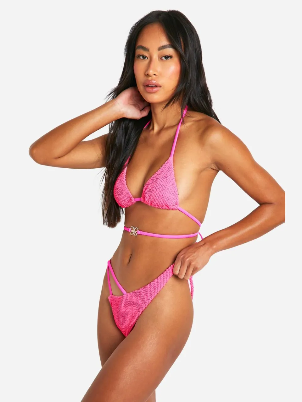boohoo Dames Diamante Vlinder Bikini Slip met bandjes fel roze, foto 2