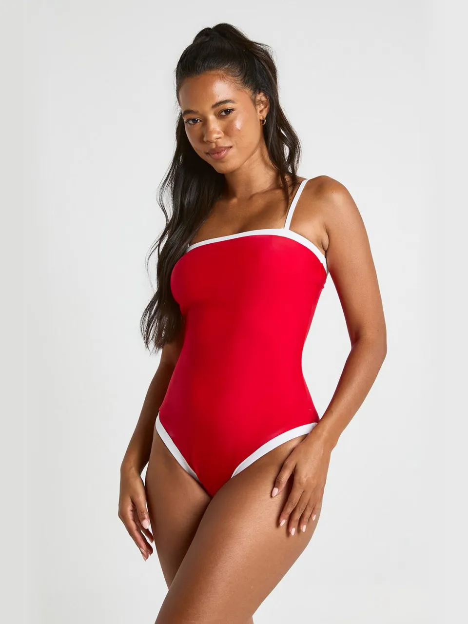 boohoo Dames Buikcontrolerend Badpak Met Contrasterende Vierkante Hals rood, foto 2
