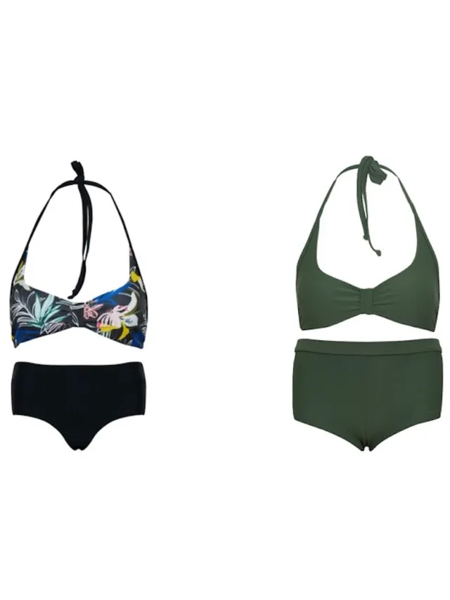 La V Set van 2 bikini hipster broekje en haltertopje Angel's flower/ Groen 140-146 Bloemen/ Groen