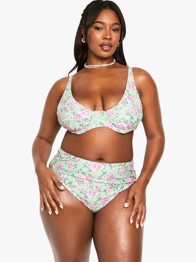 boohoo Dames PLUS DITSY BLOEMEN BIKINI SET baby roze, foto 3