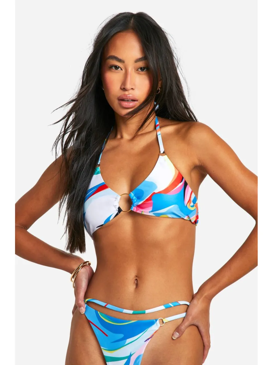 boohoo Dames Abstract ketting trim bikini top Lichtblauw