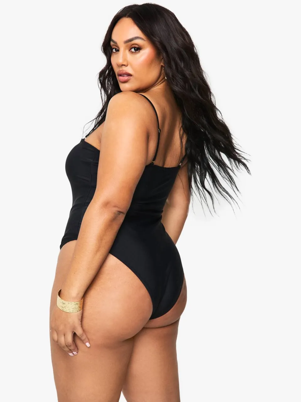 boohoo Dames Plus Tummy Control Cross Over Badpak zwart, foto 2