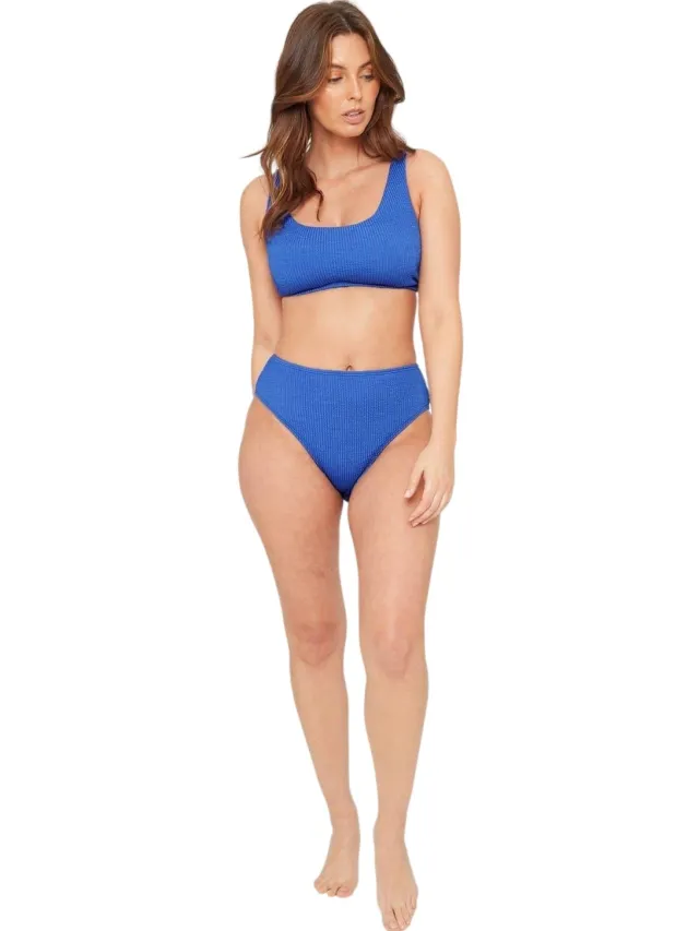 Be You Bikinibroekje met textuur en hoge taille voor dames/dames (Kobalt) Blauw