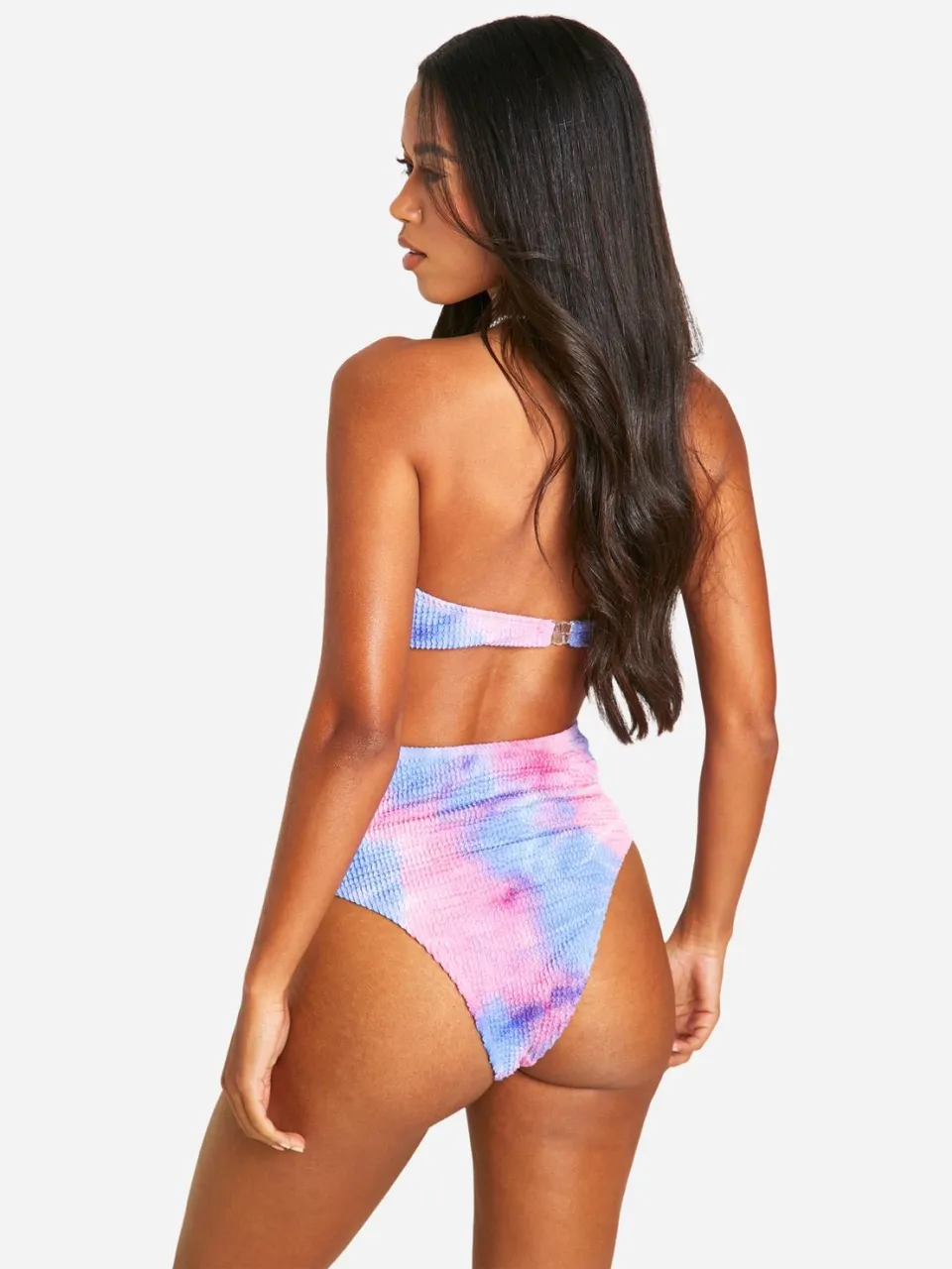 boohoo Dames Tie Dye Gerimpelde Bandeau Bikini Top roze, foto 2