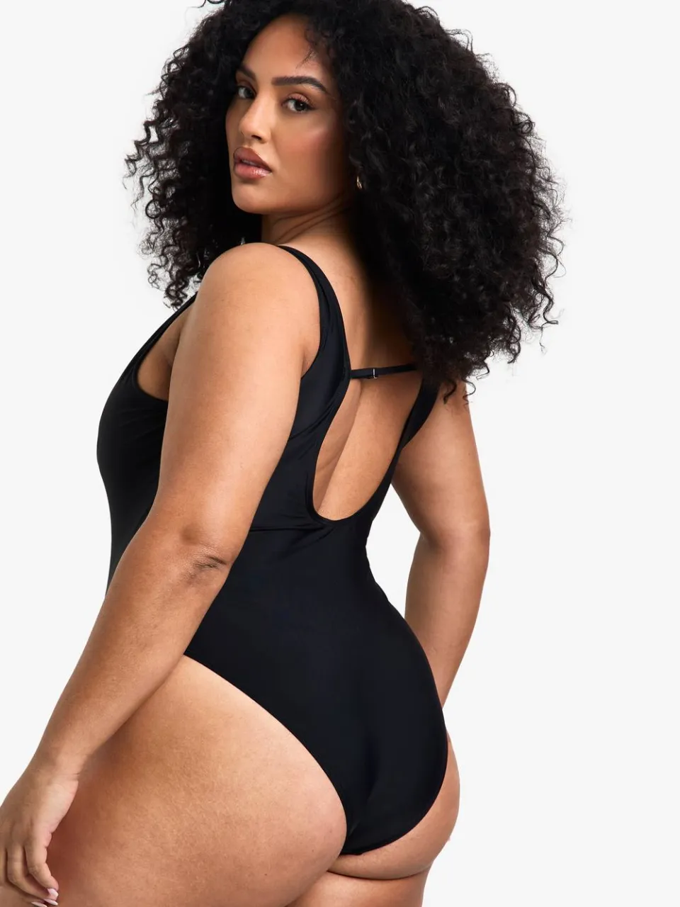 boohoo Dames Plus Swimwear Essentials Plunge Tummy Control Zwempak zwart, foto 2