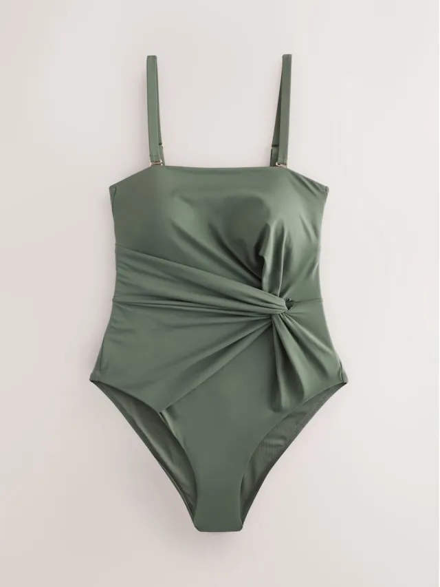 Next Dames - Gedraaid buikbedekkend bandeau-badpak - Groen Khaki Green