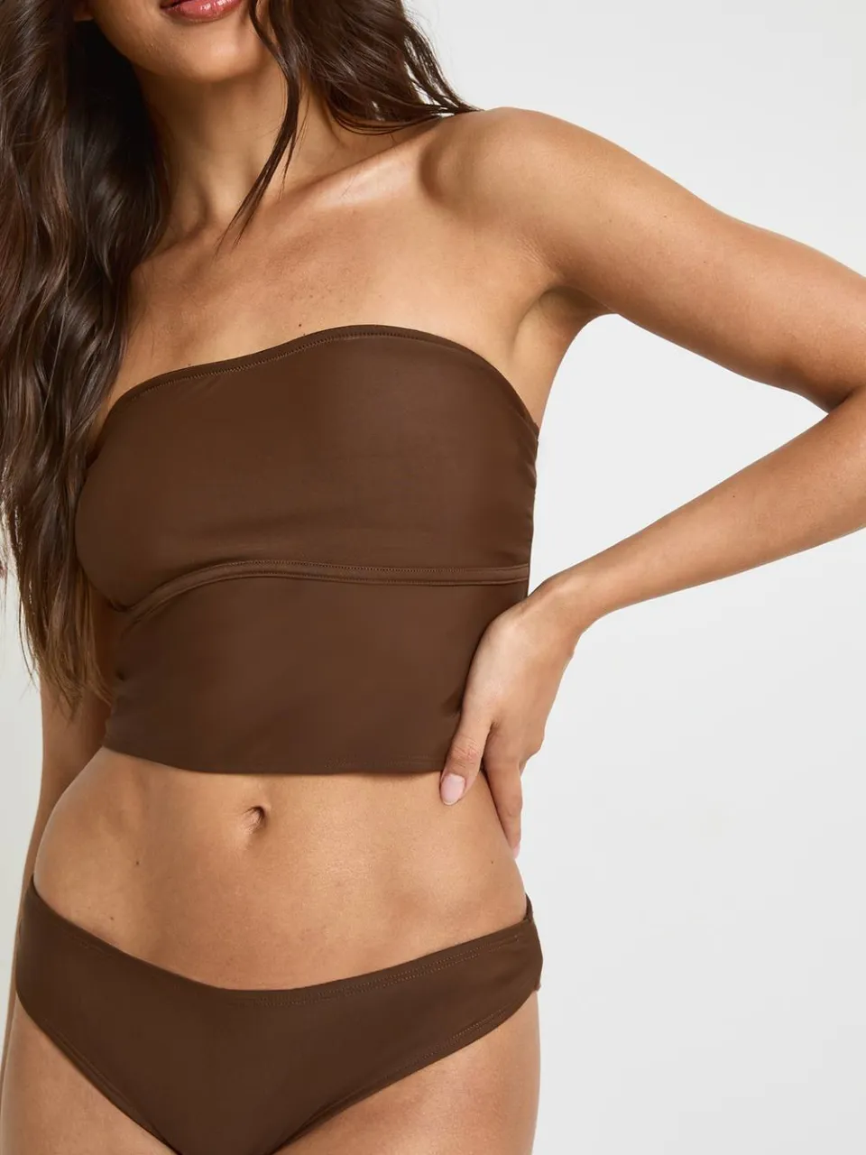 boohoo Dames Tankini Bikini Top En Hoge Pijp Bikinibroekje chocoladebruin, foto 4