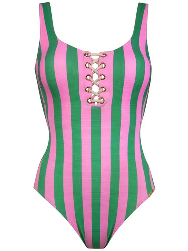 Watercult Stripe Energy Badpak Pink-Green Roze