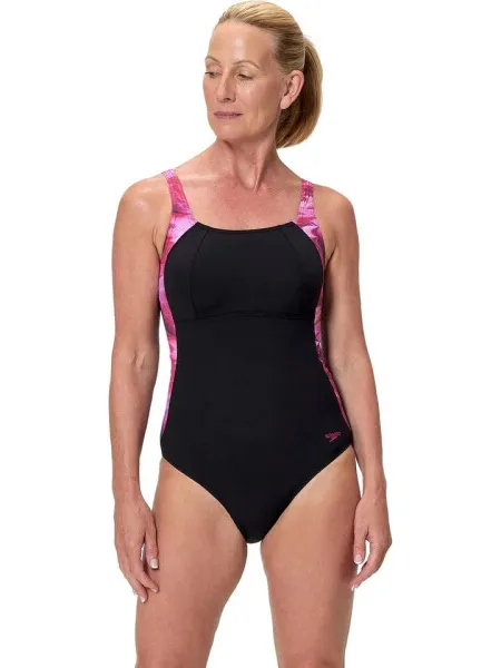 Speedo print luna lustre 1p wedstrijd badpak dames Zwart