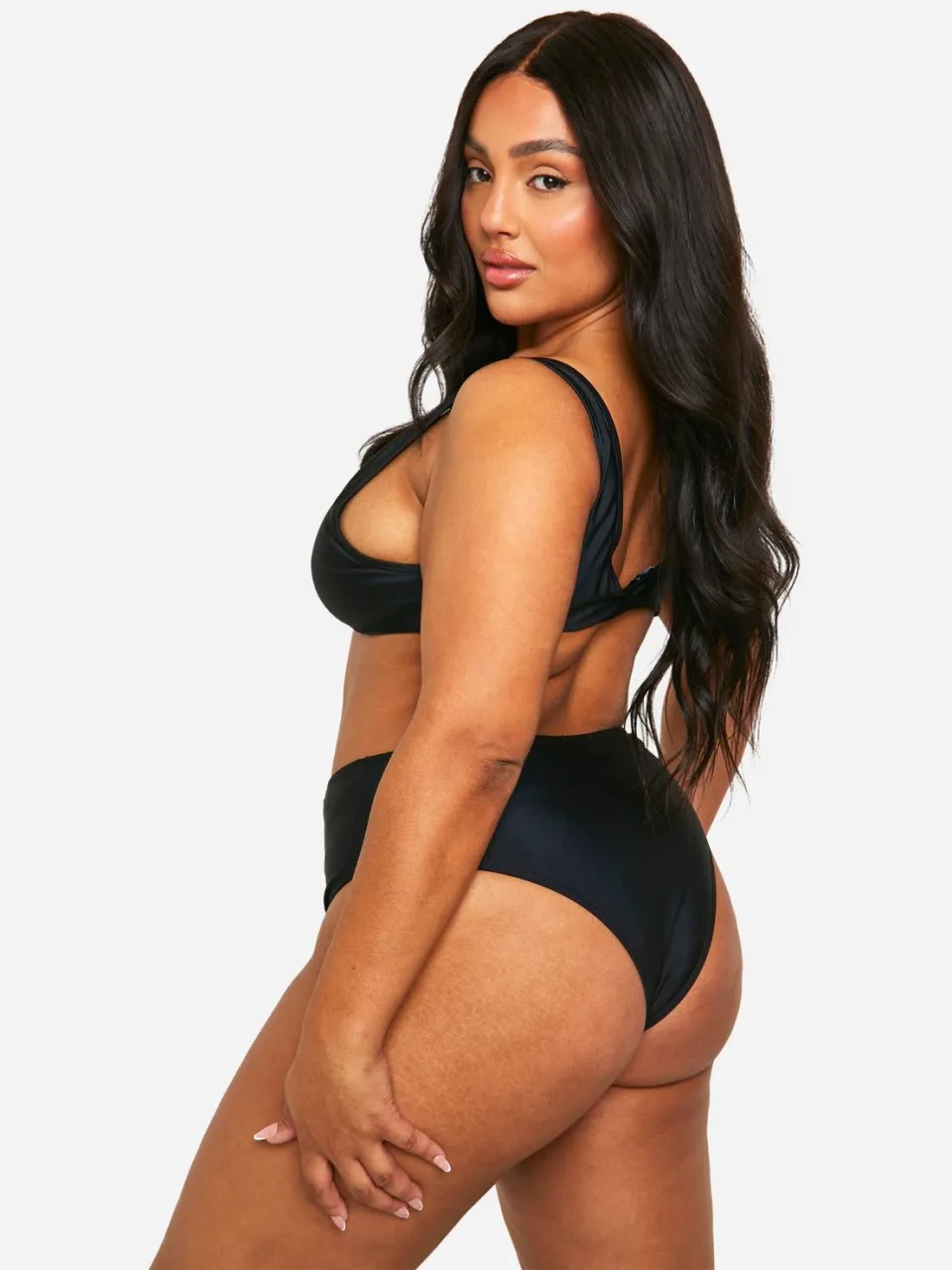 boohoo Dames Plus Knot Bikini Set met Hoge Taille zwart, foto 2