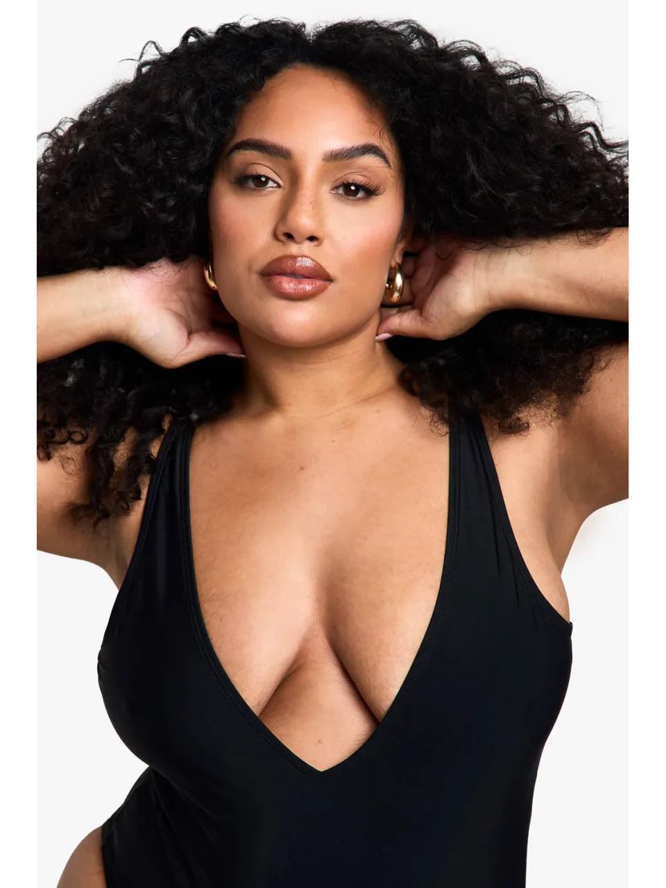 boohoo Dames Plus Swimwear Essentials Plunge Tummy Control Zwempak zwart, foto 3