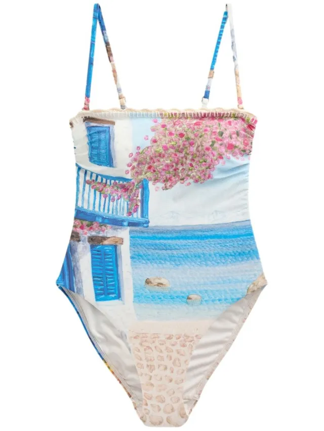 Next Dames - Bandeau-badpak met gehaakte rand - Blauw Benjamin MacGregor Scenic Print