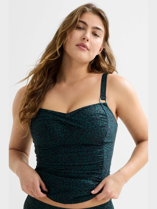 BEACHWAVE voorgevormde tankini bikinitop donkergroen/zwart