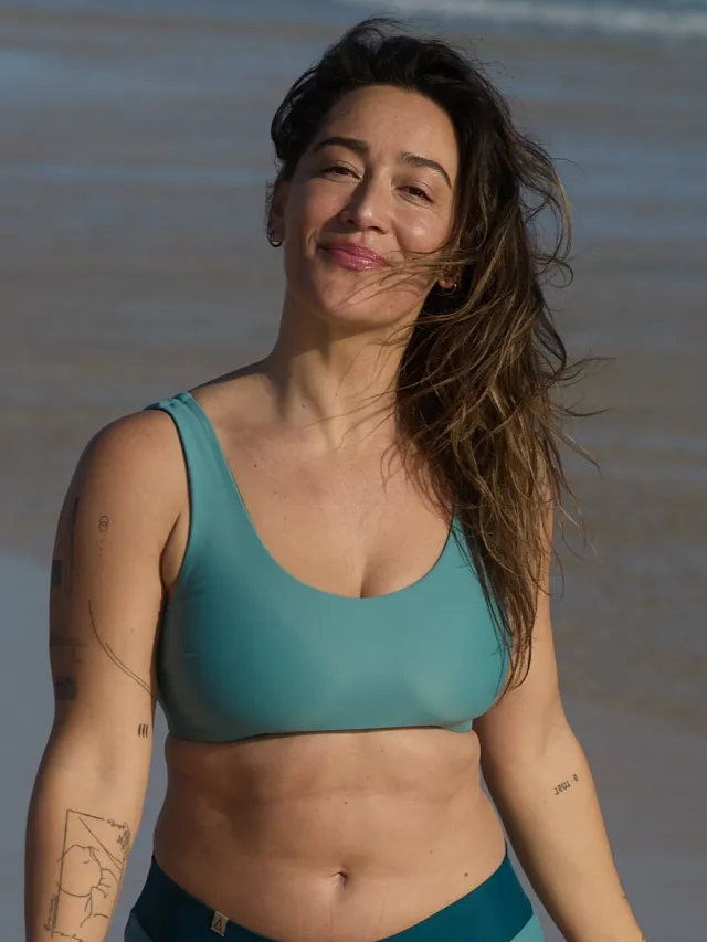 Inaska dames vegan Omkeerbare Bikinitop Pure Ijsblauw Petrol