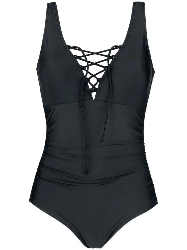 Black Premium by EMP Zwart zwempak met vetersluiting - Dames