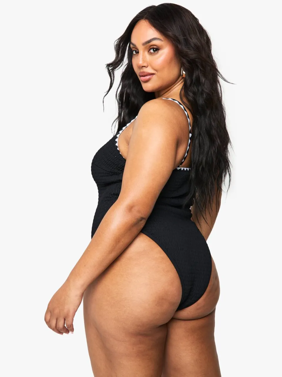 boohoo Dames PLUS CONTRASTSTEEK SCOOP BADKOSTUUM zwart, foto 2