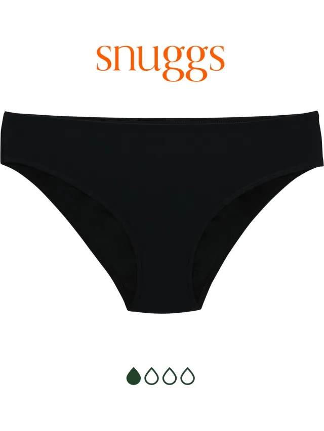Snuggs Menstruatie Zwemkleding Lichte Absorptie Bikini Bottom Zwart Period Swimwear Zero Waste