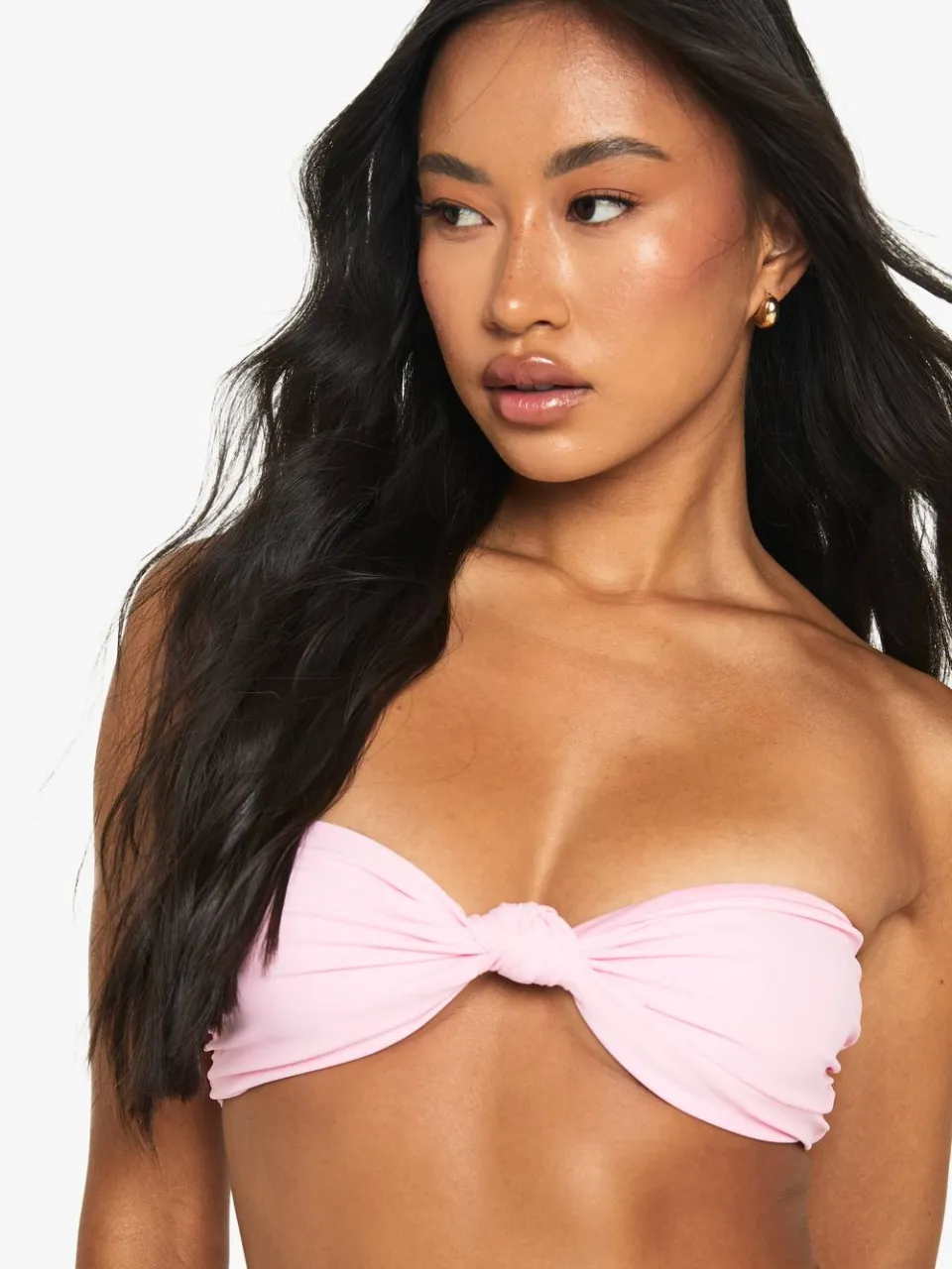 boohoo Dames Zwembroek Essentials Knot Bandeau Bikini Top roze, foto 4