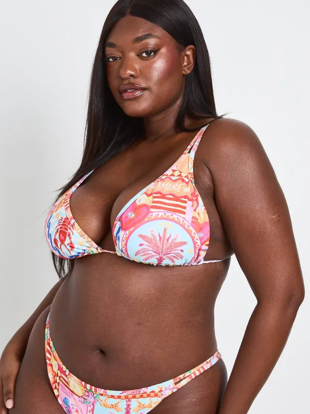 boohoo Dames Plus Poster Print Driehoek Bikini Set Roze