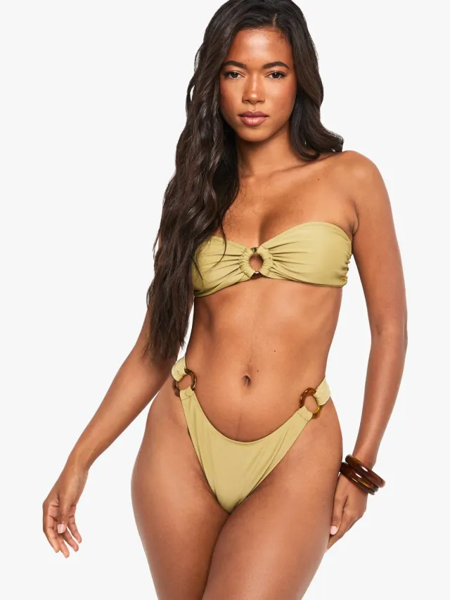 boohoo Dames Resin Hardwear Bandeau Bikini Slipjes olijf, foto 2