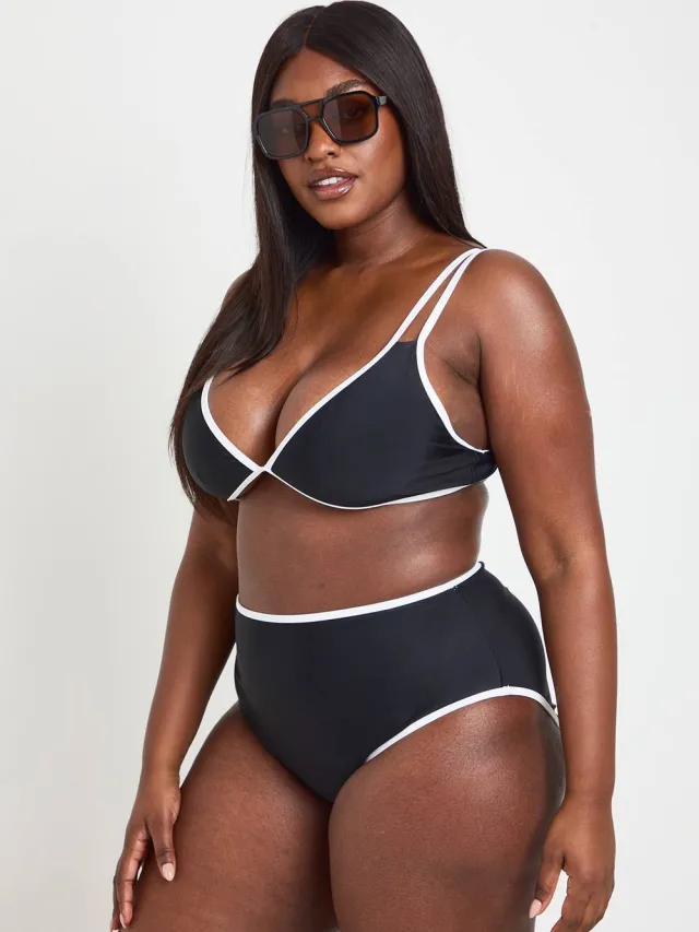 boohoo Dames Plus Contrast Hoge Pijp Bikini Set Zwart