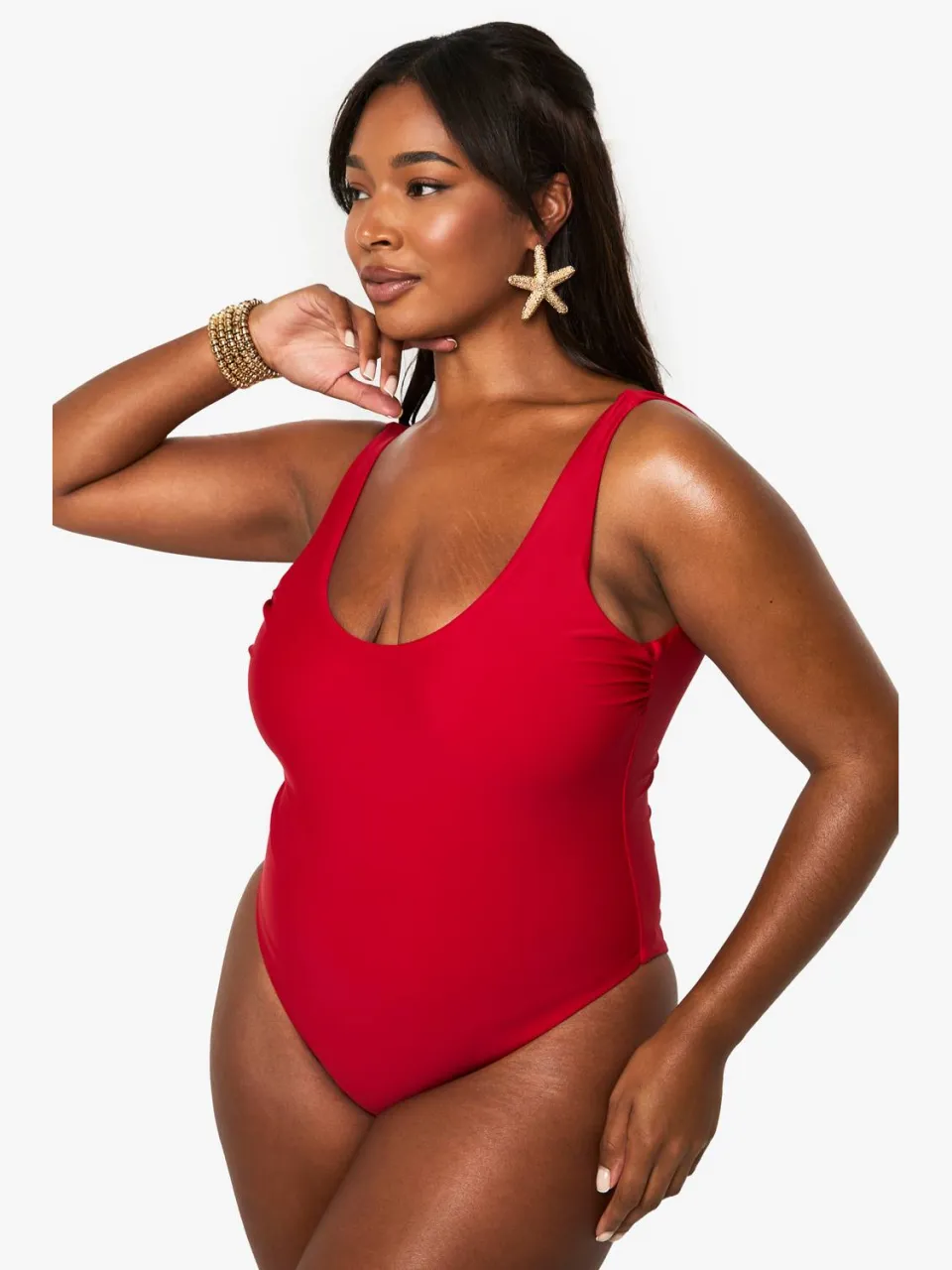 boohoo Dames Plus Swimwear Essentials Scoop Badpak rood, foto 3
