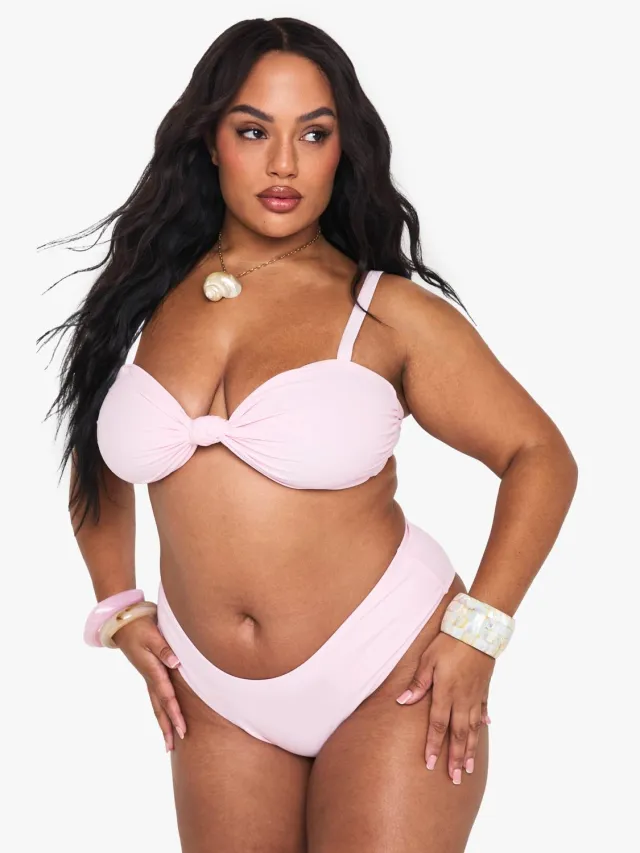 boohoo Dames Plus Geknoopte Bikini Roze