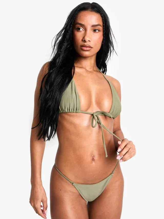 boohoo Dames Badmode Essentials Veters Voor Driehoek Bikini Top Kaki