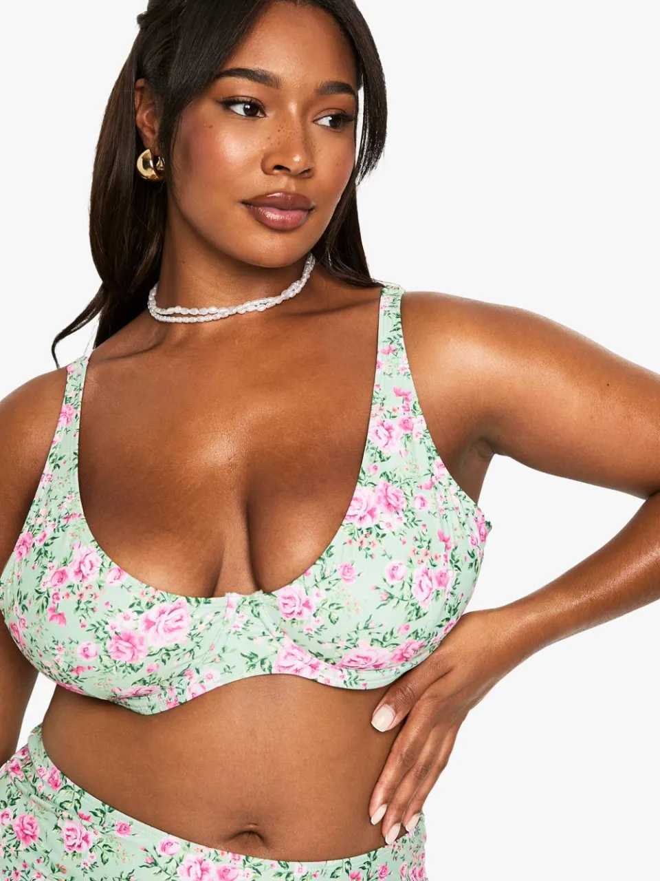 boohoo Dames PLUS DITSY BLOEMEN BIKINI SET baby roze, foto 4